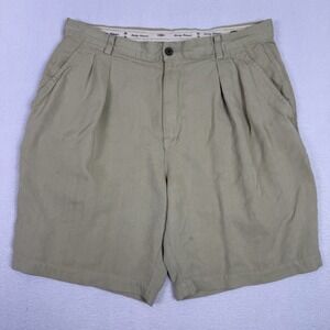 Tommy Bahama Mens 32 Pleated Shorts 100% Silk Khaki Tan Tropical Lining Relaxed